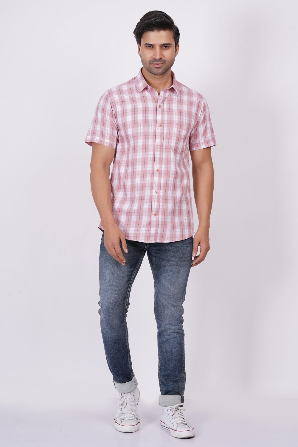 Pink and black Stripes | TTASCOTT Half Sleeve Check Shirt