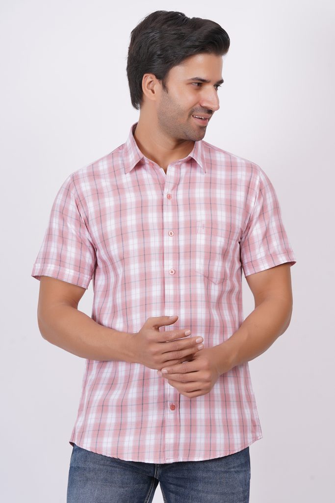 Pink and black Stripes | TTASCOTT Half Sleeve Check Shirt