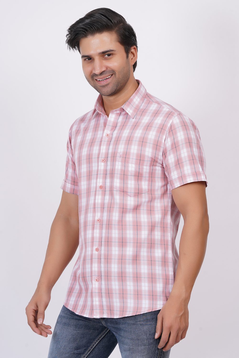 Pink and black Stripes | TTASCOTT Half Sleeve Check Shirt