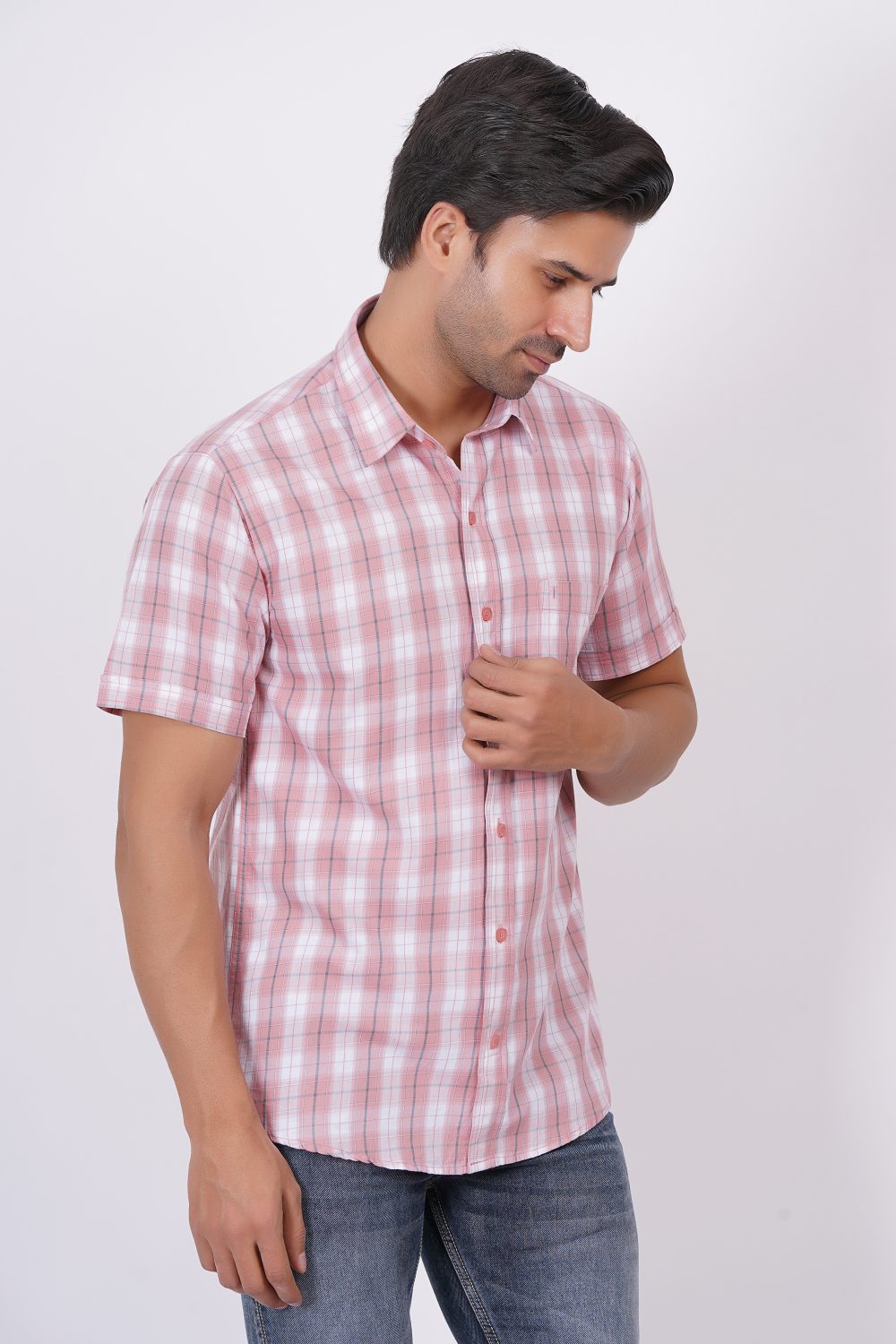 Pink and black Stripes | TTASCOTT Half Sleeve Check Shirt