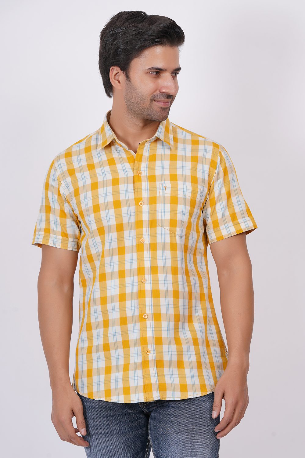 Yellow | TTASCOTT Half Sleeve Check Shirt