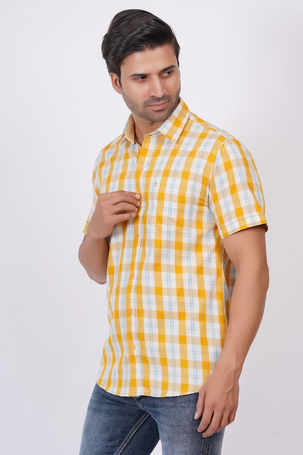 Yellow | TTASCOTT Half Sleeve Check Shirt