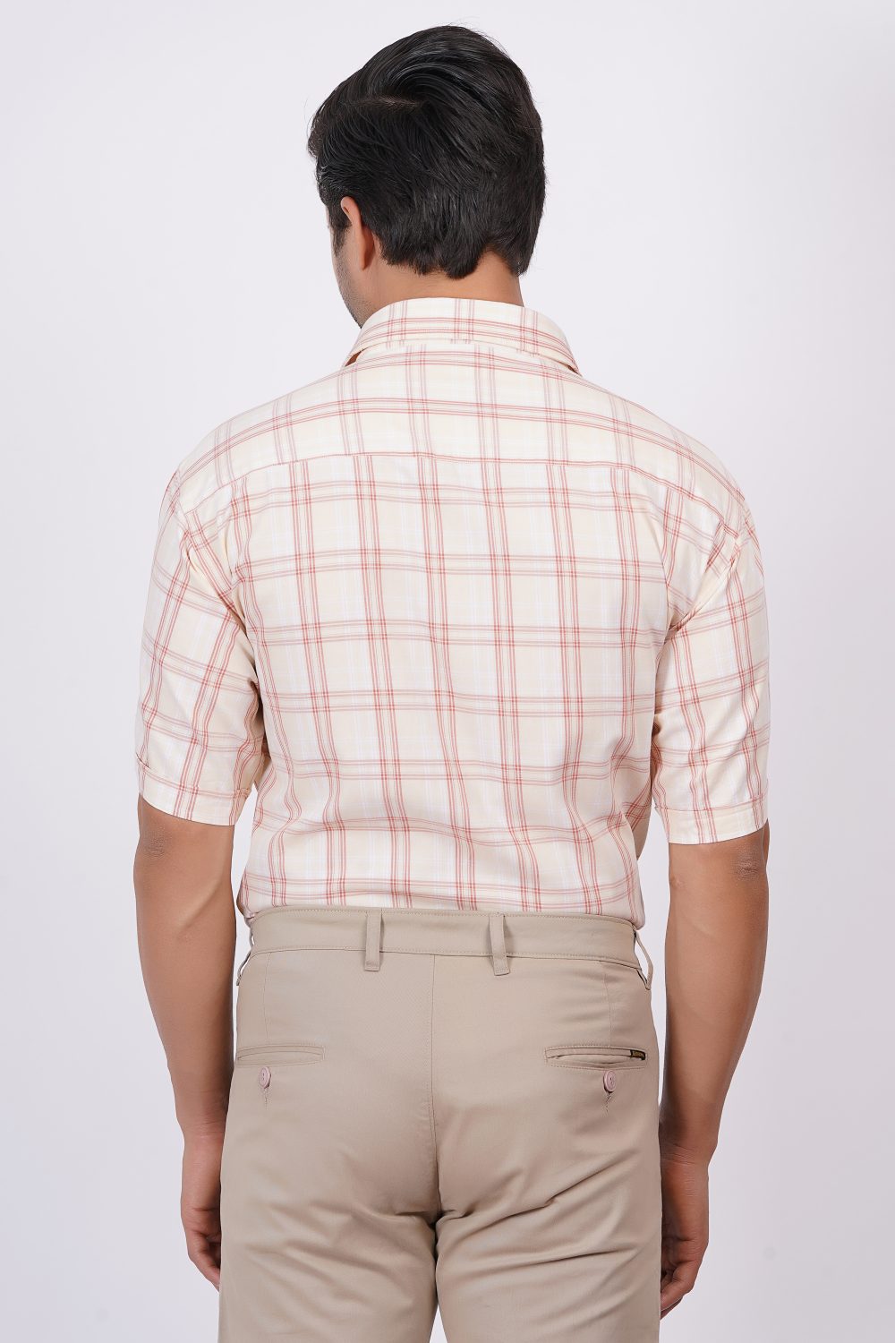 Cream and Pink Stripes | TTASCOTT Half Sleeve Check Shirt