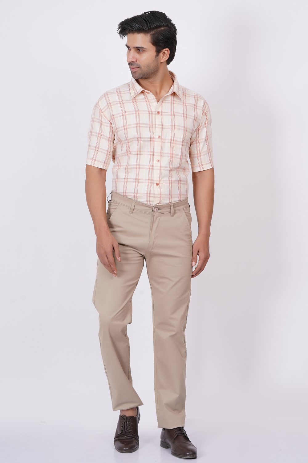 Cream and Pink Stripes | TTASCOTT Half Sleeve Check Shirt