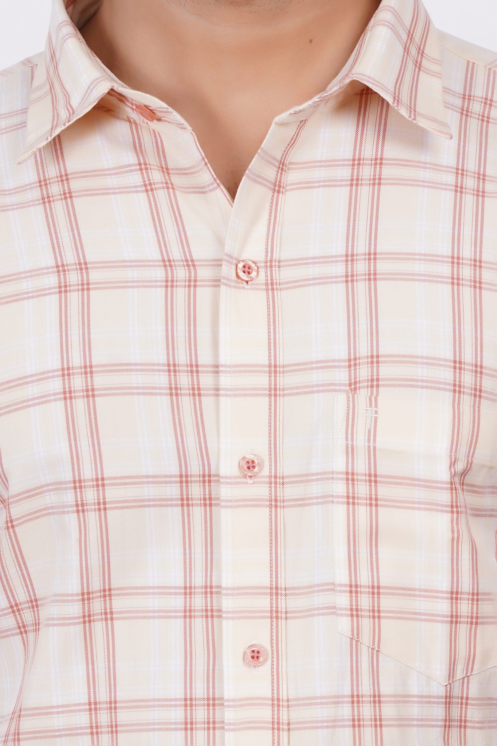 Cream and Pink Stripes | TTASCOTT Half Sleeve Check Shirt