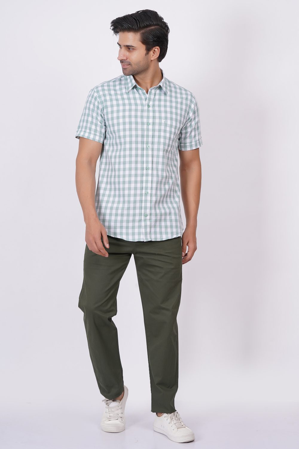 Light Green | TTASCOTT Half Sleeve Check Shirt