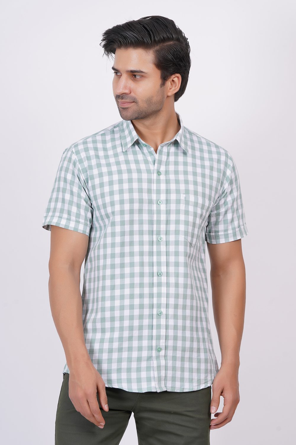 Light Green | TTASCOTT Half Sleeve Check Shirt