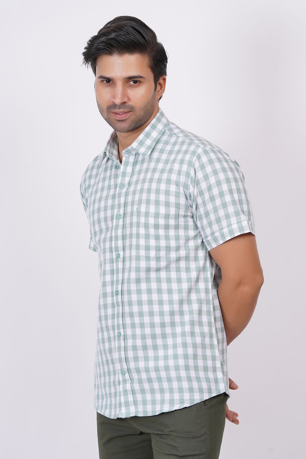 Light Green | TTASCOTT Half Sleeve Check Shirt