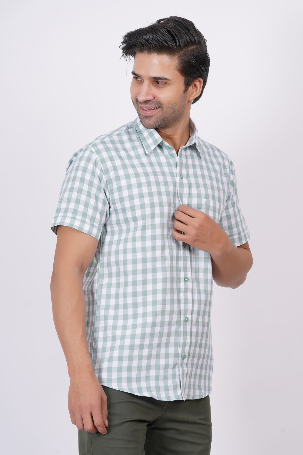 Light Green | TTASCOTT Half Sleeve Check Shirt