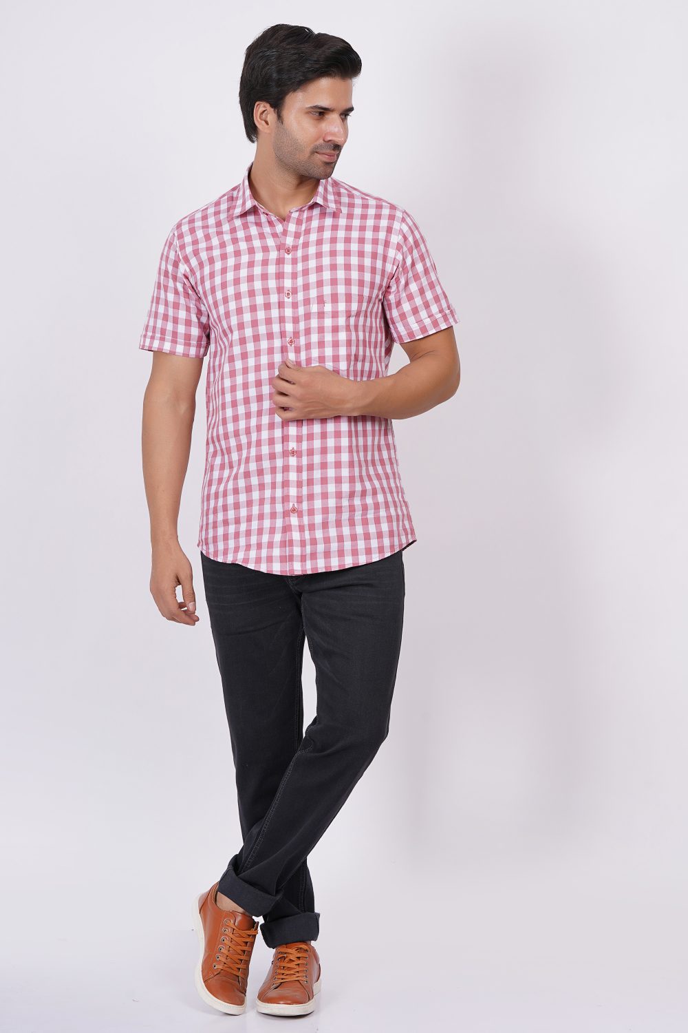 Pink | TTASCOTT Half Sleeve Check Shirt