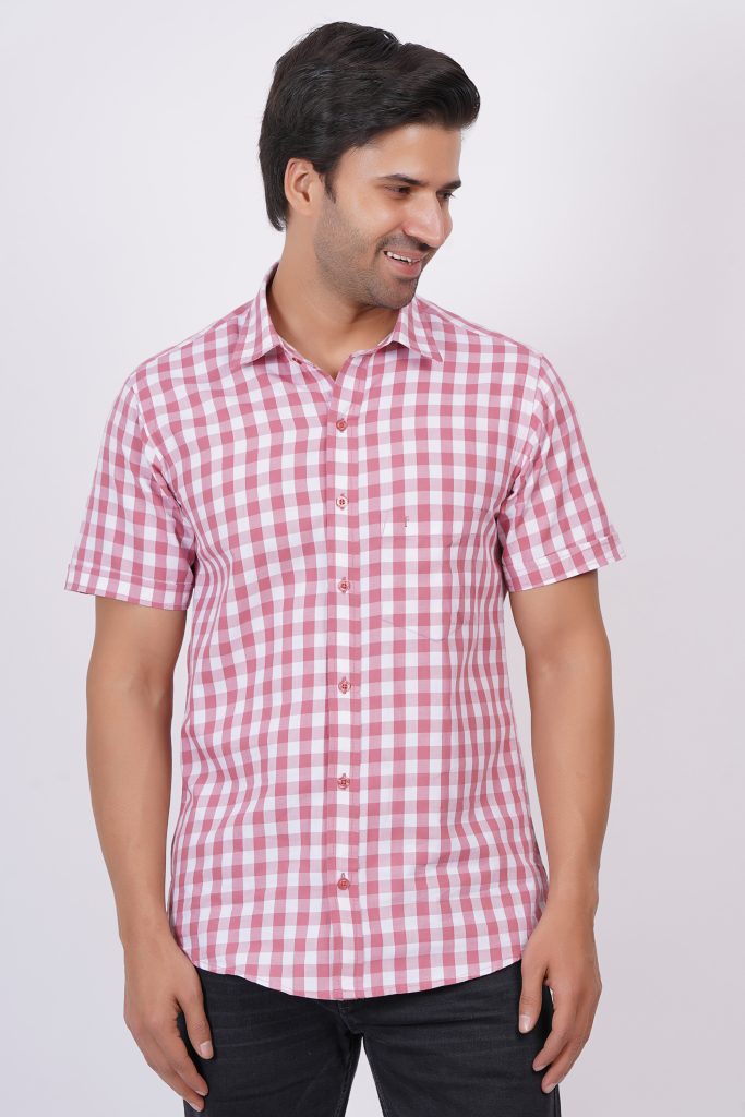 Pink | TTASCOTT Half Sleeve Check Shirt
