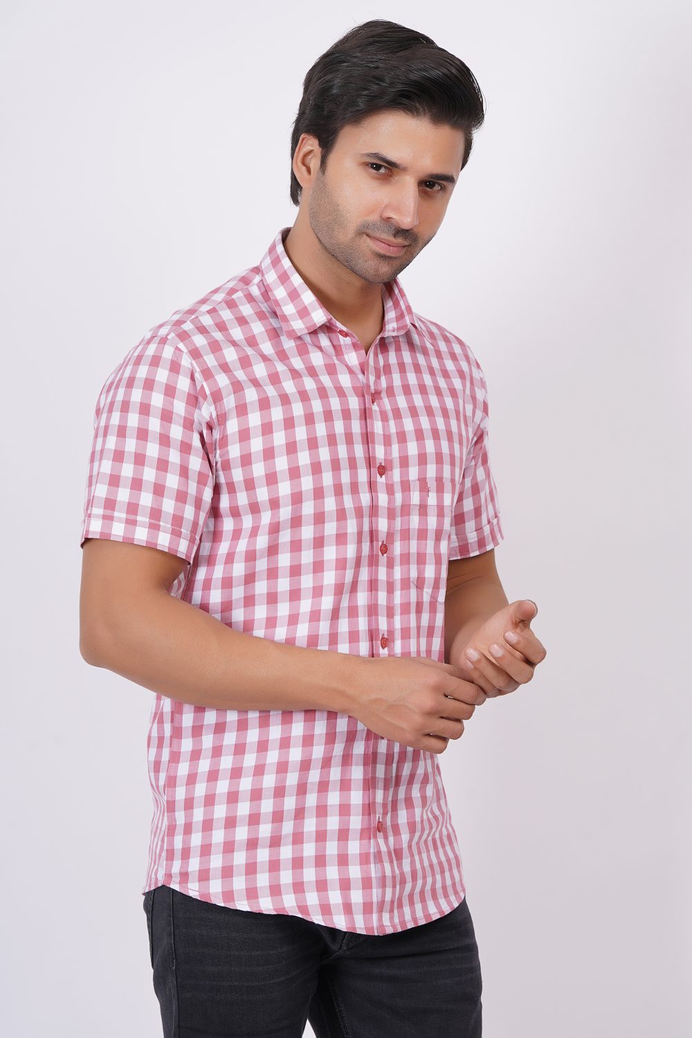 Pink | TTASCOTT Half Sleeve Check Shirt