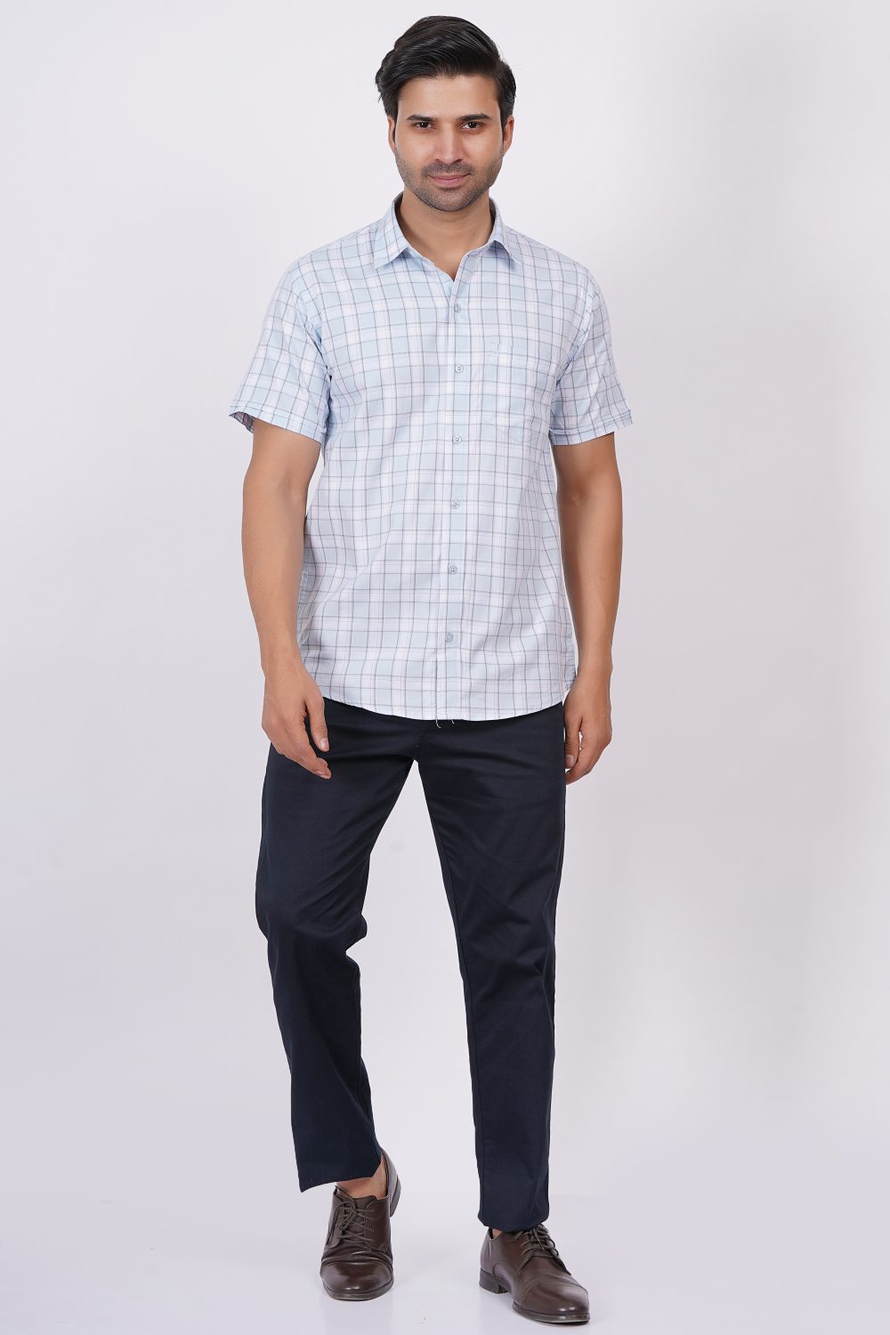 Light Blue | TTASCOTT Half Sleeve Check Shirt