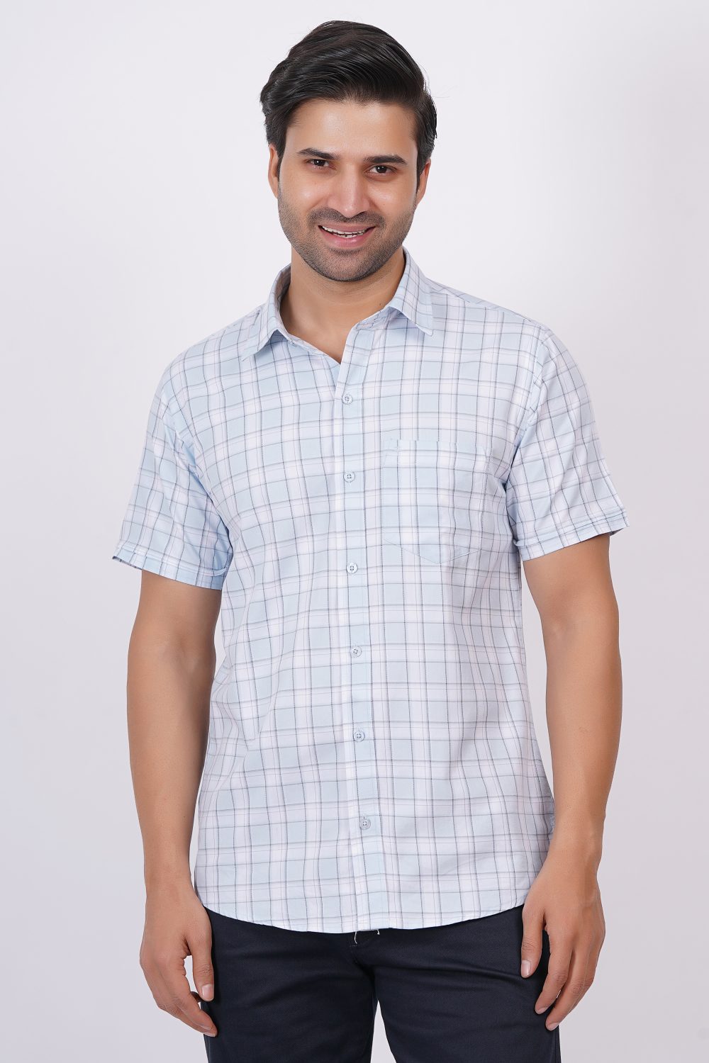 Light Blue | TTASCOTT Half Sleeve Check Shirt