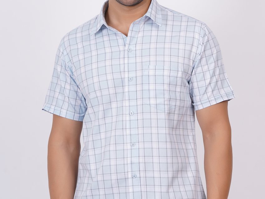 Light Blue | TTASCOTT Half Sleeve Check Shirt | TC 1179 - 1