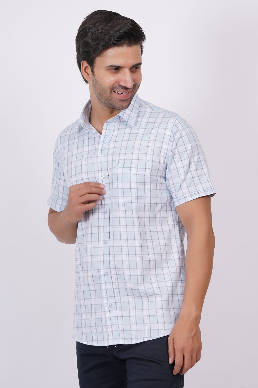 Light Blue | TTASCOTT Half Sleeve Check Shirt