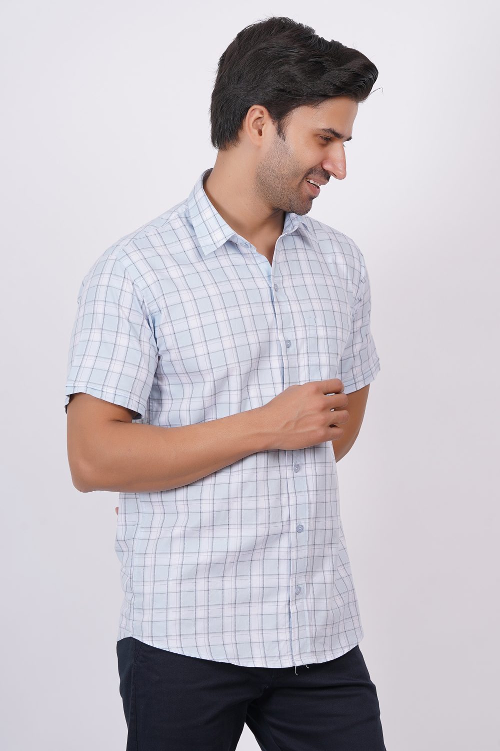 Light Blue | TTASCOTT Half Sleeve Check Shirt